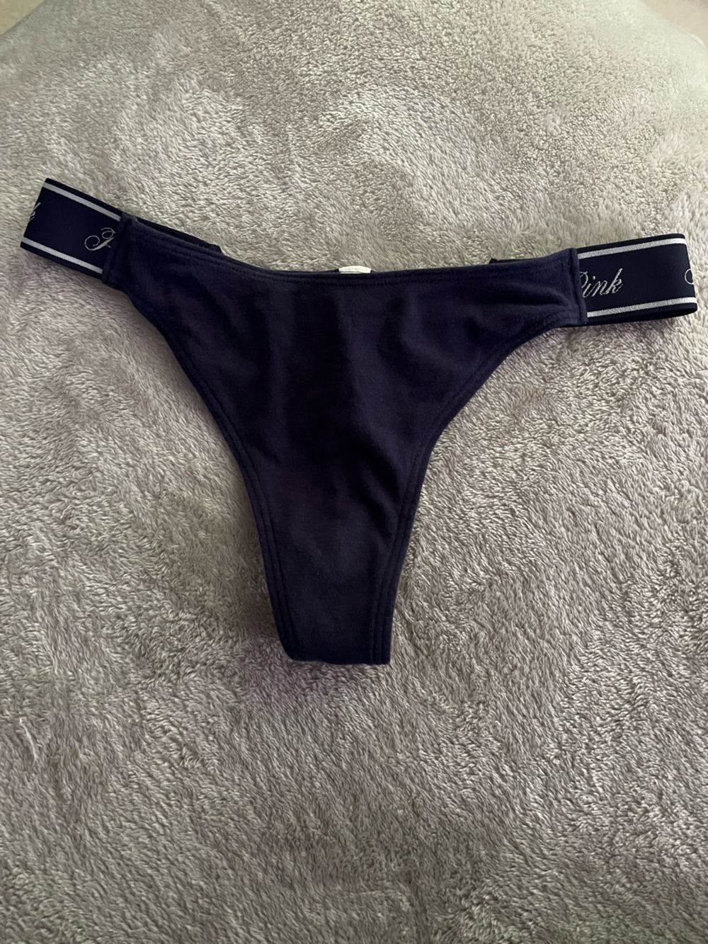 Victoria's Secret PINK Dark Navy Lacie Logo Scoop Thong